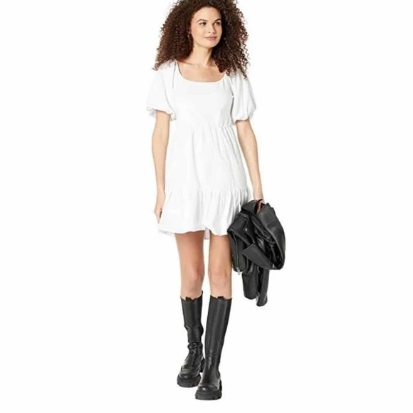 English Factory Mixed Media Puff Sleeve Back Bow Dress Size Large White - Picture 12 of 12